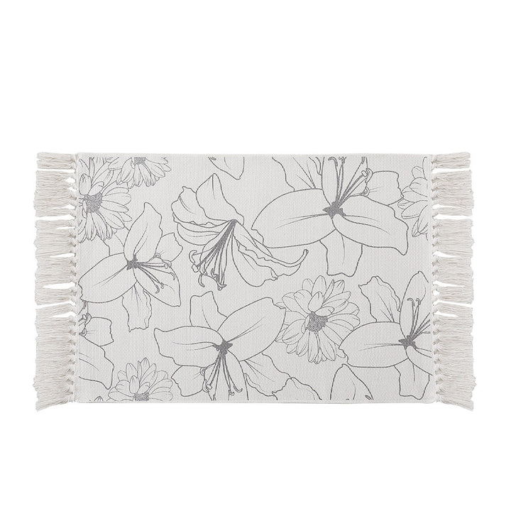 Decorative table runner made of cotton with botanical bird print and fringes Kalsten