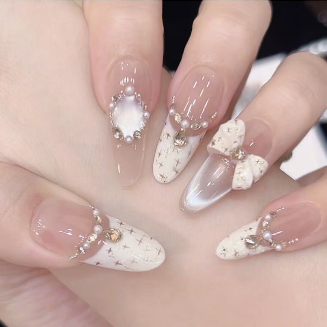 Artistic Stiletto Press-On Nail Art with Glimmering Accents Kalsten