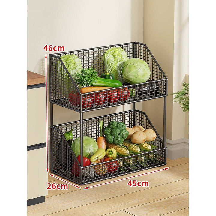 Two-Tier Mesh Rolling Kitchen Produce Storage Cart