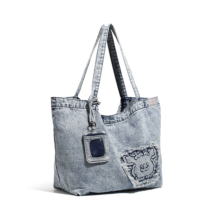Denim Tote Bag with Embroidered Patch