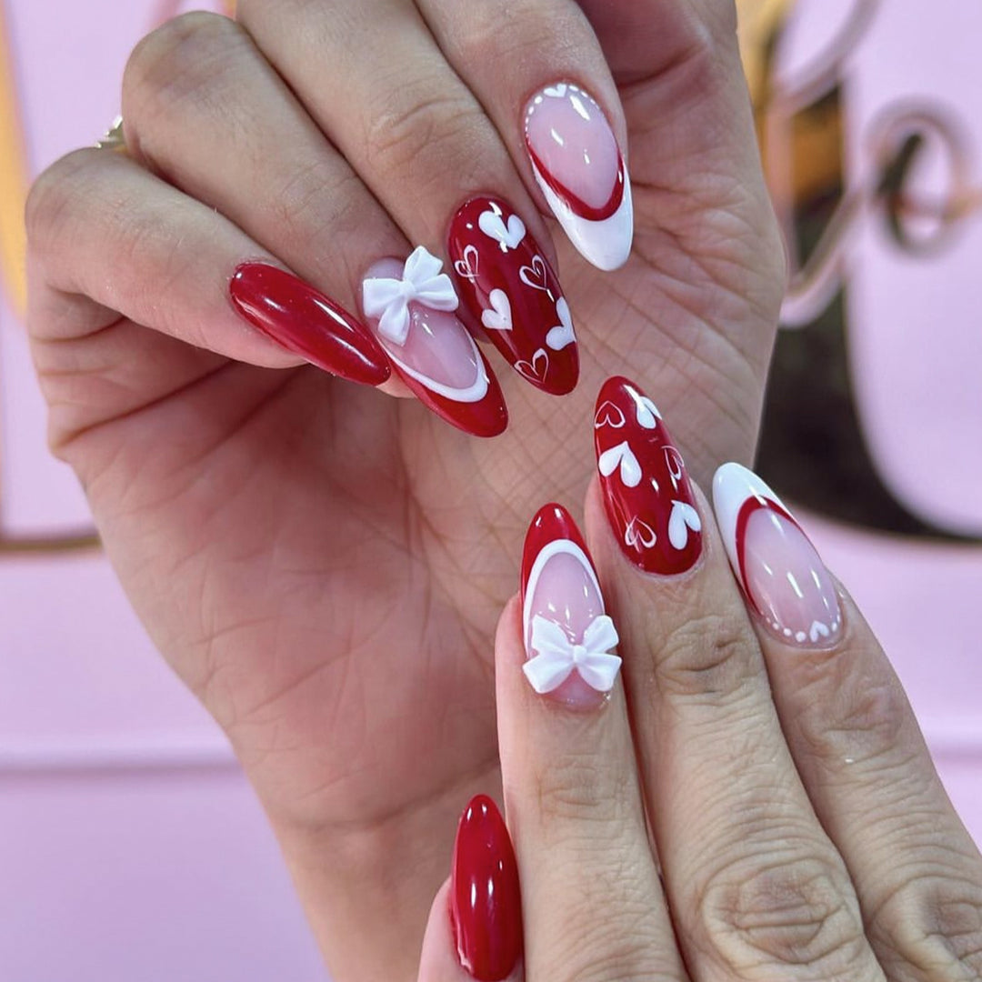 Heart-Themed Acrylic Nail Art Extensions Kalsten