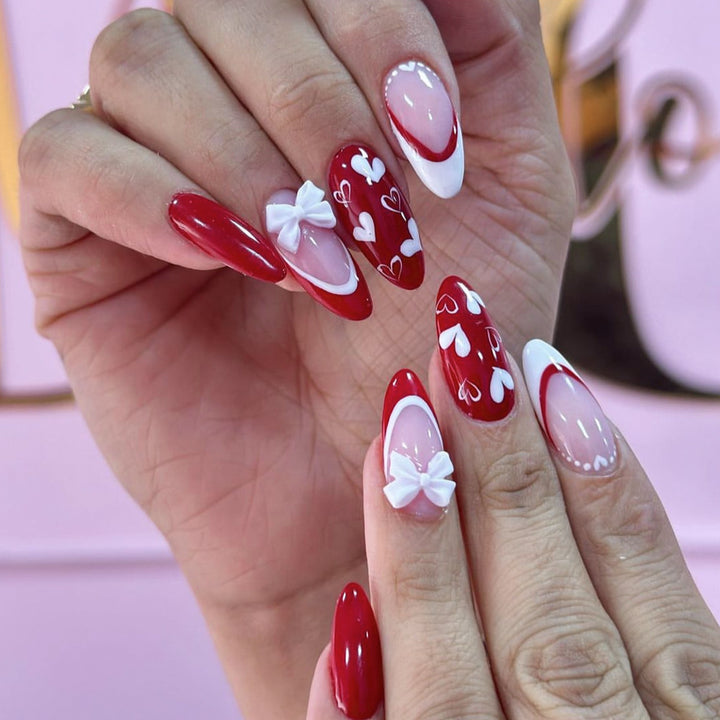 Heart-Themed Acrylic Nail Art Extensions Kalsten