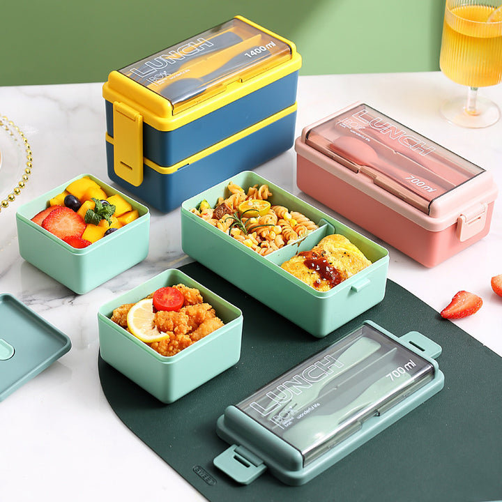 Multifunctional Food Storage Lunch Box with Built-In Utensil Set