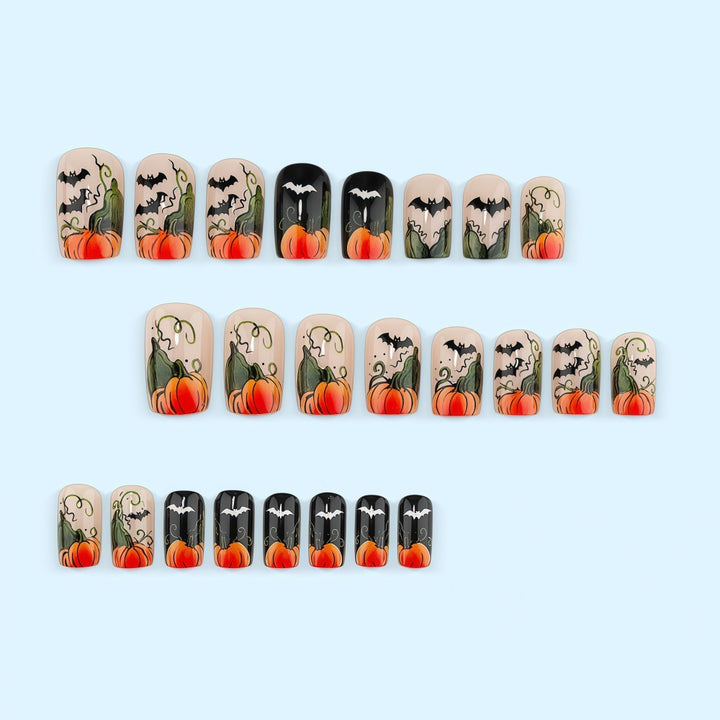Artificial nails in Halloween design with pumpkins and ghosts Kalsten