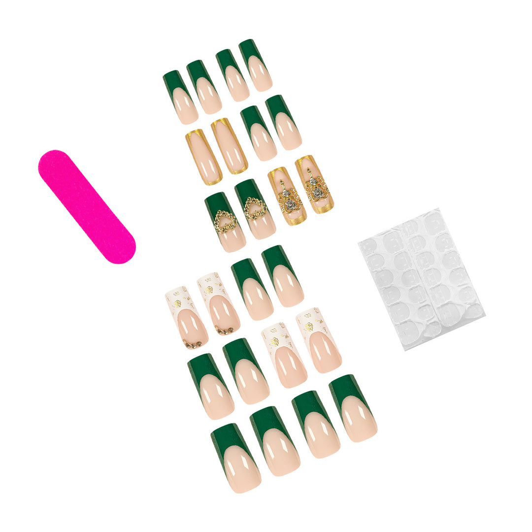 Exquisite artificial nails with gold embellishments and glitter accents Kalsten