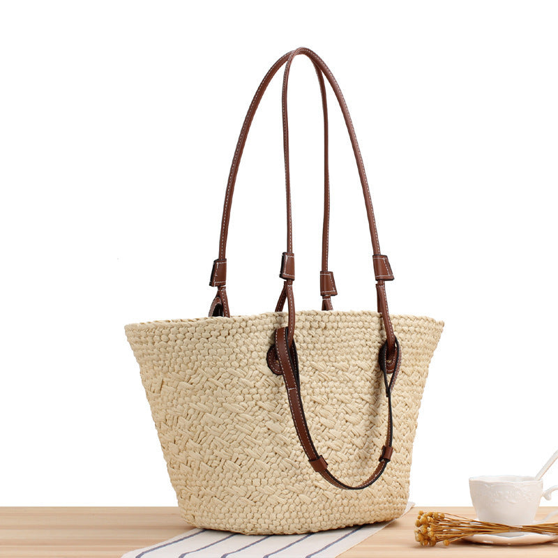 Braided Beach Bag with Elegant Leather Handles Kalsten