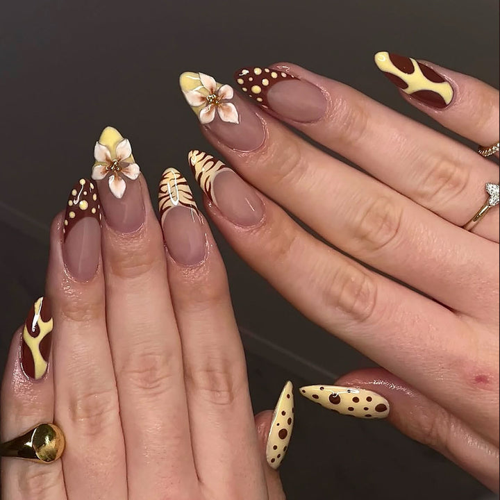 Artificial nails with creative floral design and unique watercolor patterns Kalsten