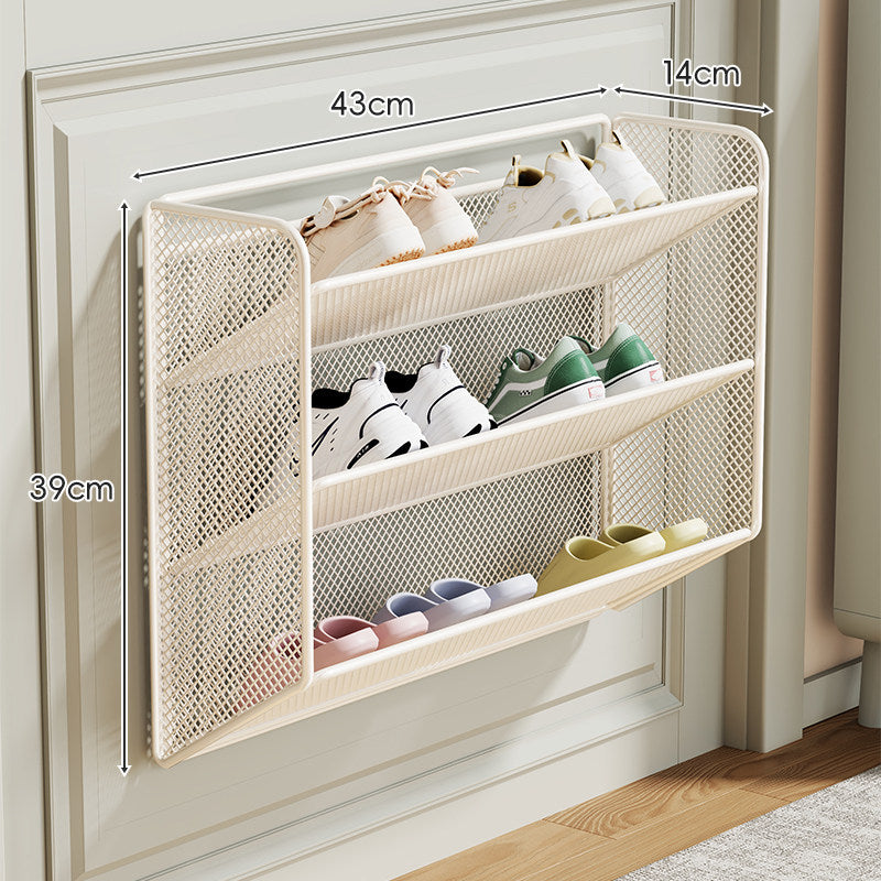 Wall-Mounted Slim Drop-Down Mesh Shoe Shelf Rack