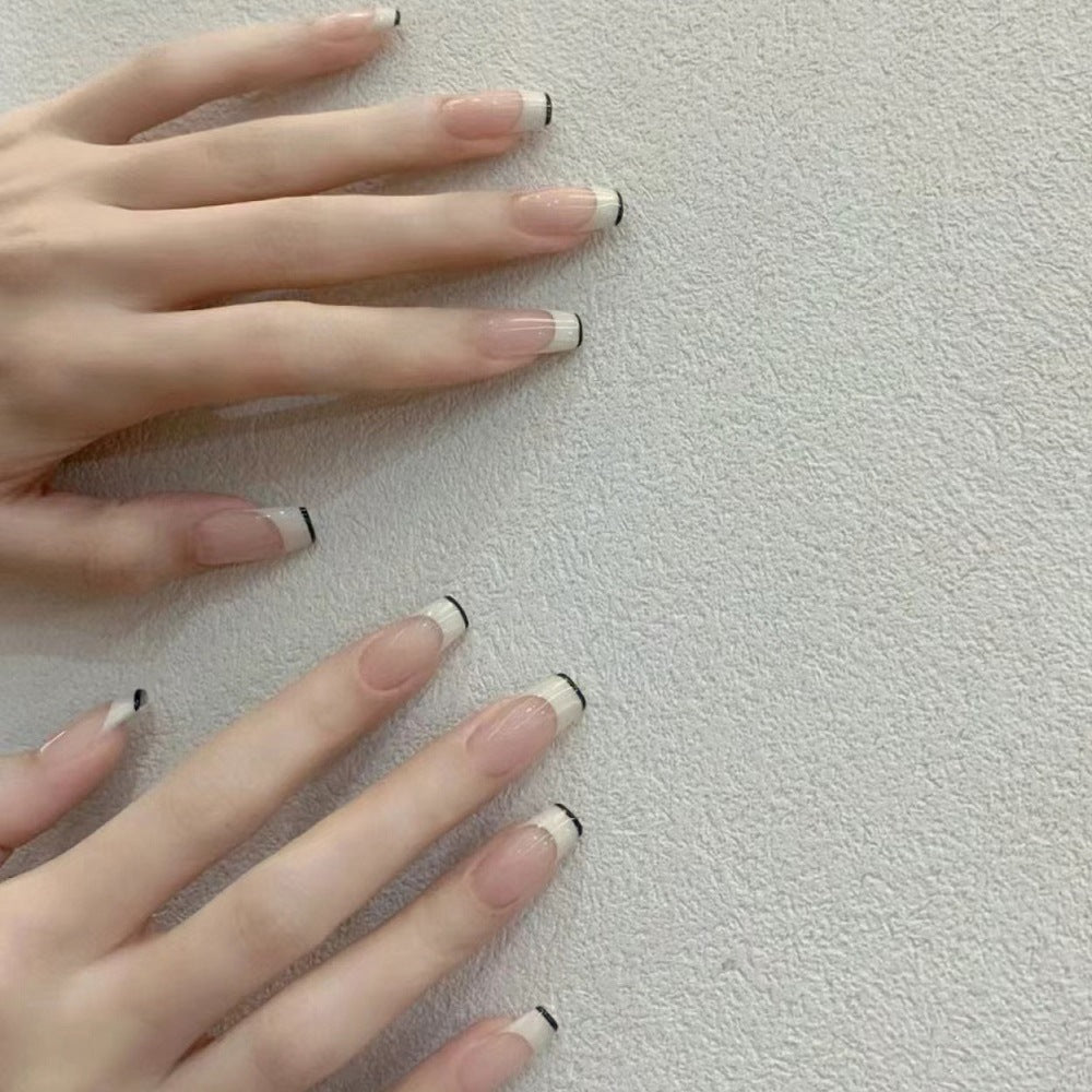 French Tip Press-On Nails with Elegant Black Detailing Kalsten