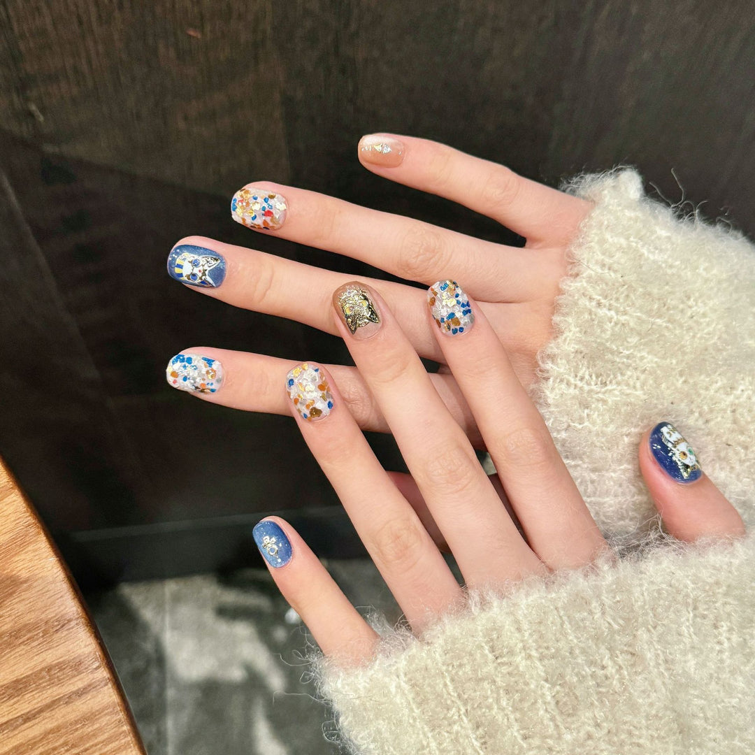 Artificial Nail Set with Colorful Glitter and Creative Designs Kalsten