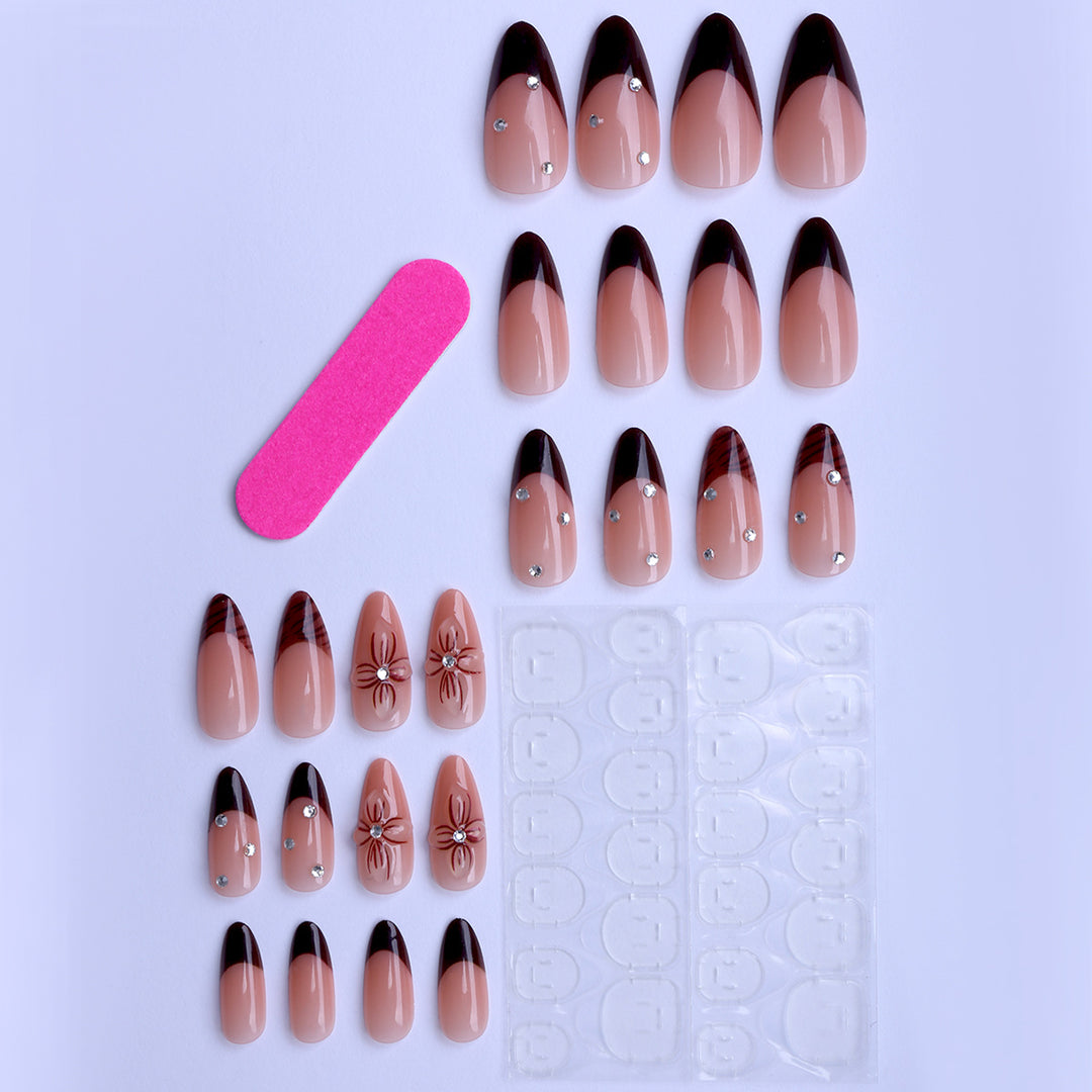Artificial nails with elegant flower design and glitter accents Kalsten
