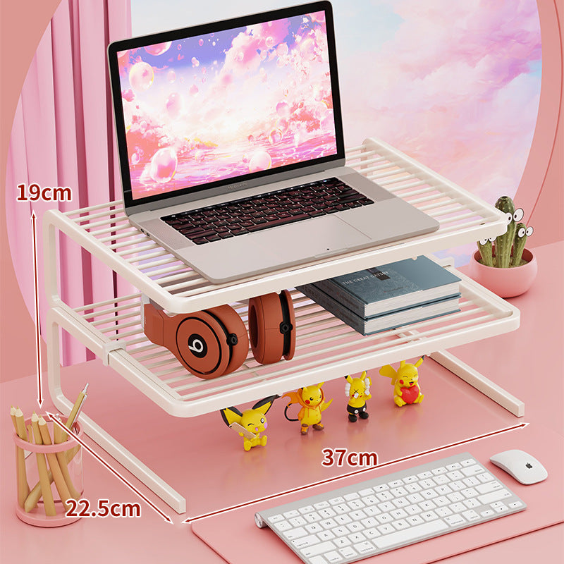 Two Tier Adjustable Metal Laptop and Monitor Riser with Ventilated Slatted Shelves