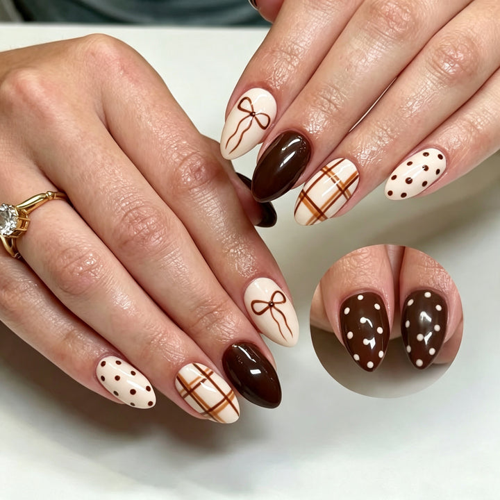 Decorative Press-On Nail Art Set with Bow and Polka Dot Designs Kalsten