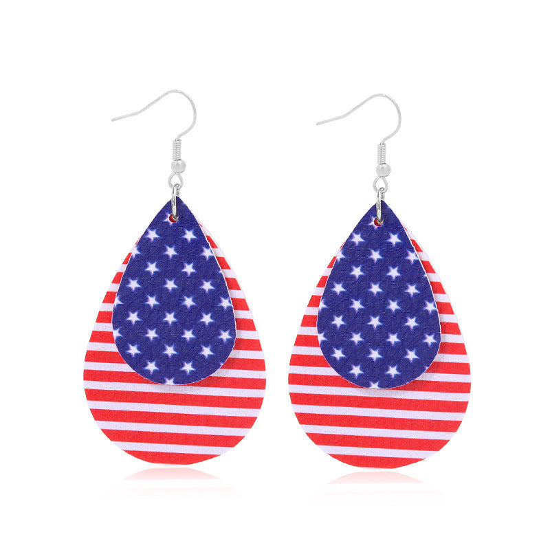 Women's lightweight drop earrings with stars-and-stripes design made of vegan leather Kalsten