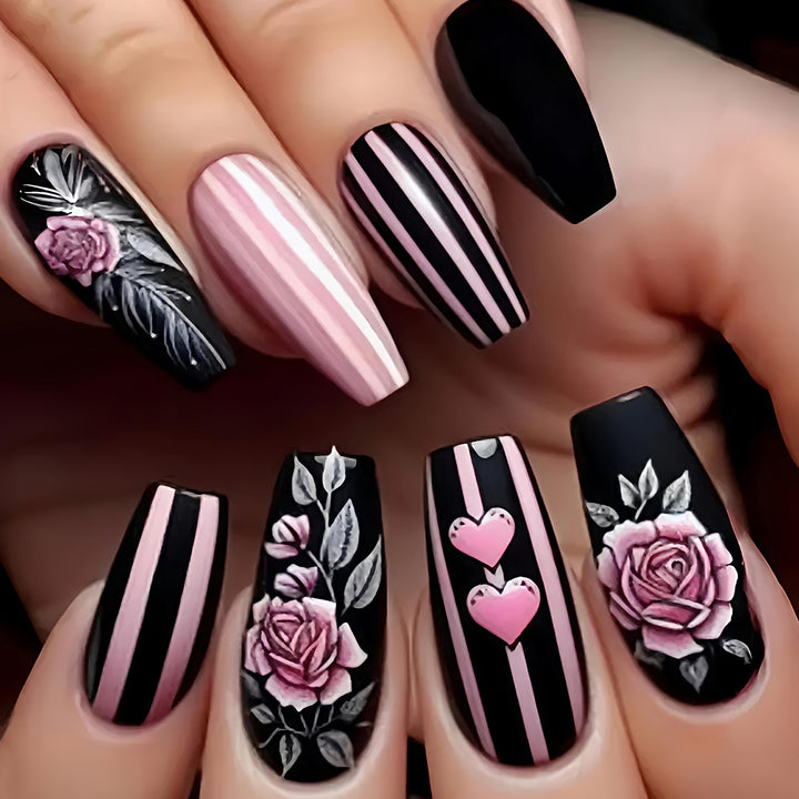 Artificial nails with romantic roses and heart designs Kalsten