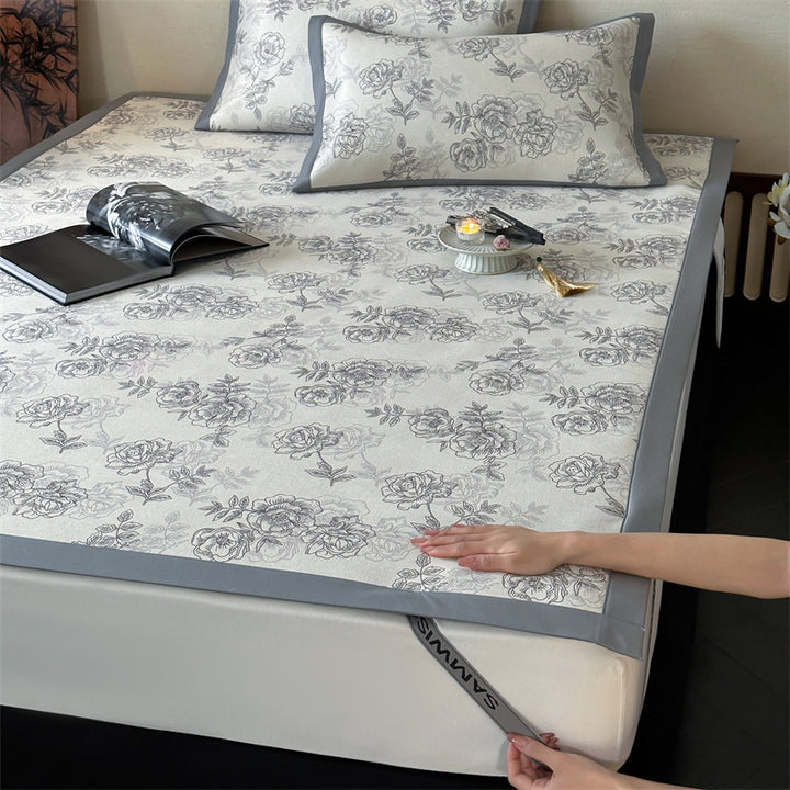 Bed Sheet Set with floral all-over print and decorative hem band