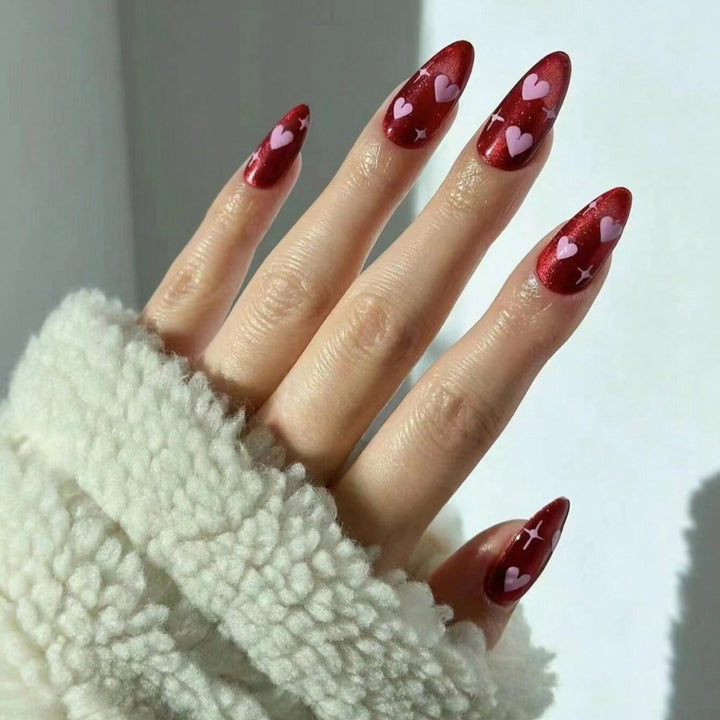 Heart-Patterned Glossy Press-On Nails Kalsten