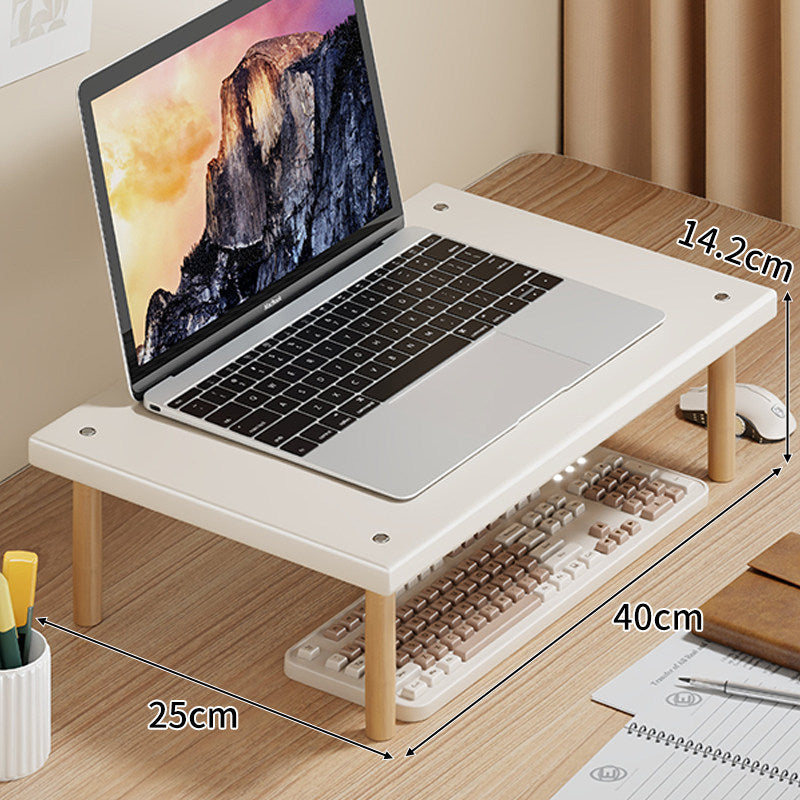 Compact Desktop Laptop and Monitor Riser with Under-Keyboard Storage and Wood Legs