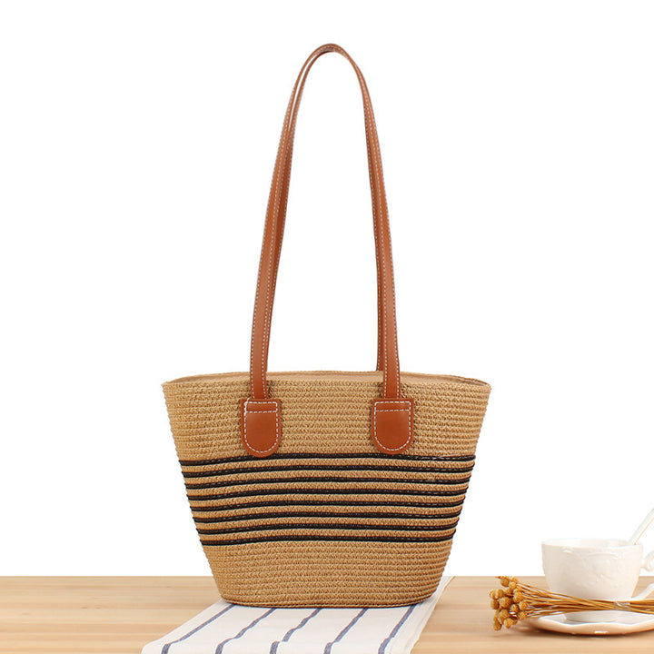 Handbag Made of High-Quality Raffia Fabric with Elegant Leather Handles Kalsten