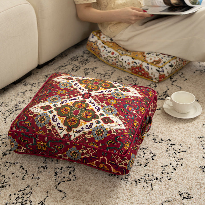 Square decorative cushion cover with oriental medallion pattern and contrasting piping Kalsten