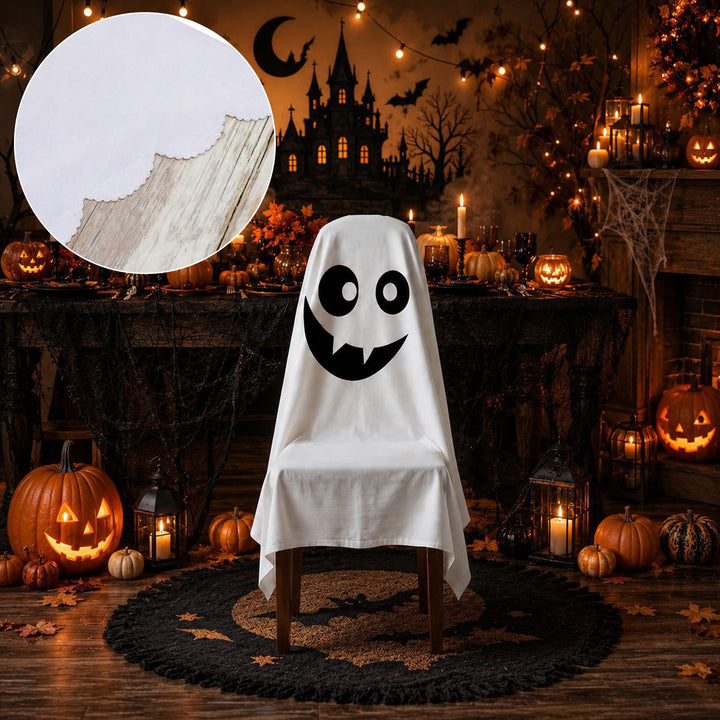 Halloween Chair Cover made of Cotton with Spooky Face and Zigzag Hem