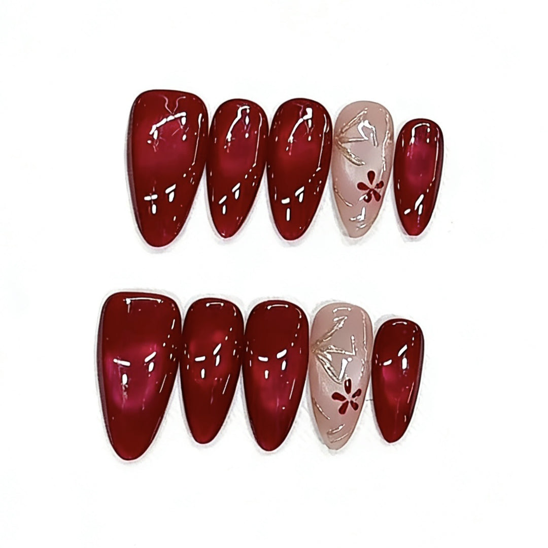 Elegant Red Press-On Nail Art Set Kalsten