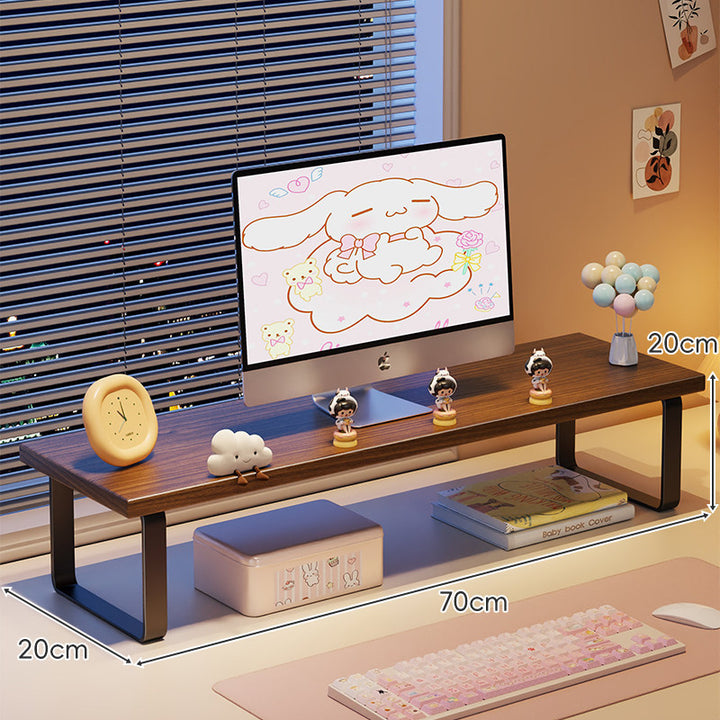 Elevated Monitor Riser Stand with Wood-Effect Top Metal Frame and Under-Shelf Storage