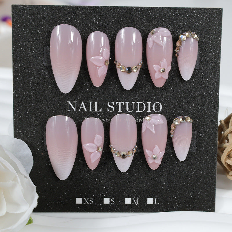 Artificial nail set with romantic flower and glitter accents Kalsten