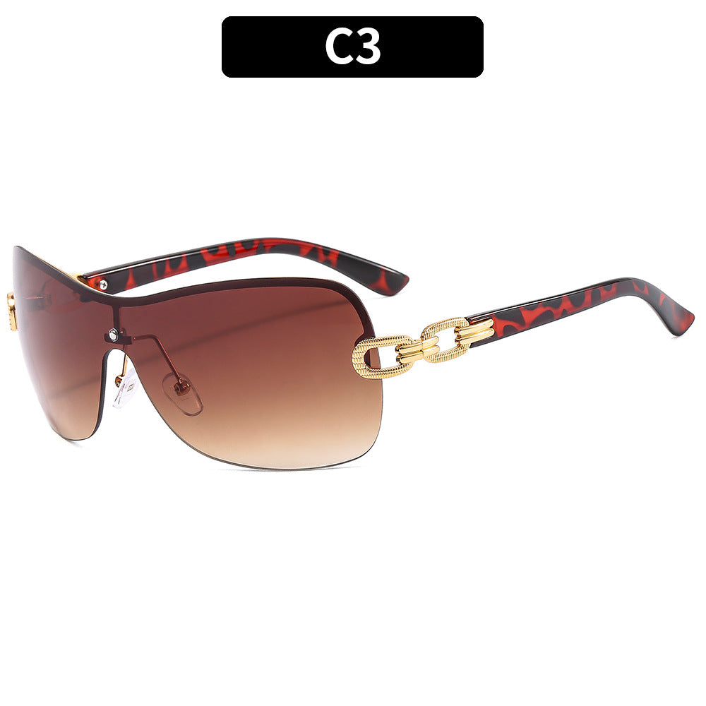 Elegant Shield Sunglasses with Intricate Chain Accents