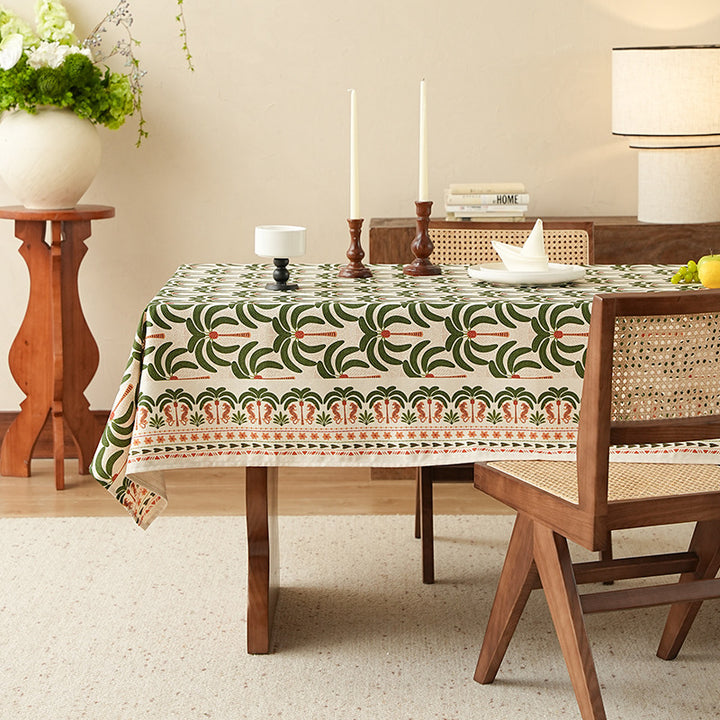 Rectangular printed table runner made of cotton blend with botanical ornament print Kalsten