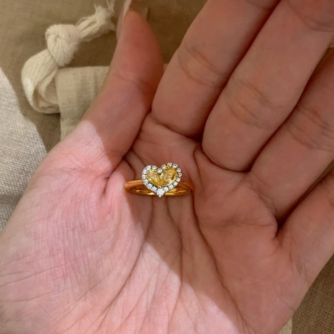 Heart Halo Solitaire Ring With Pavé Stones