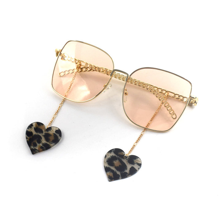 Heart-Shaped Dangle Earrings with Golden Chain Kalsten