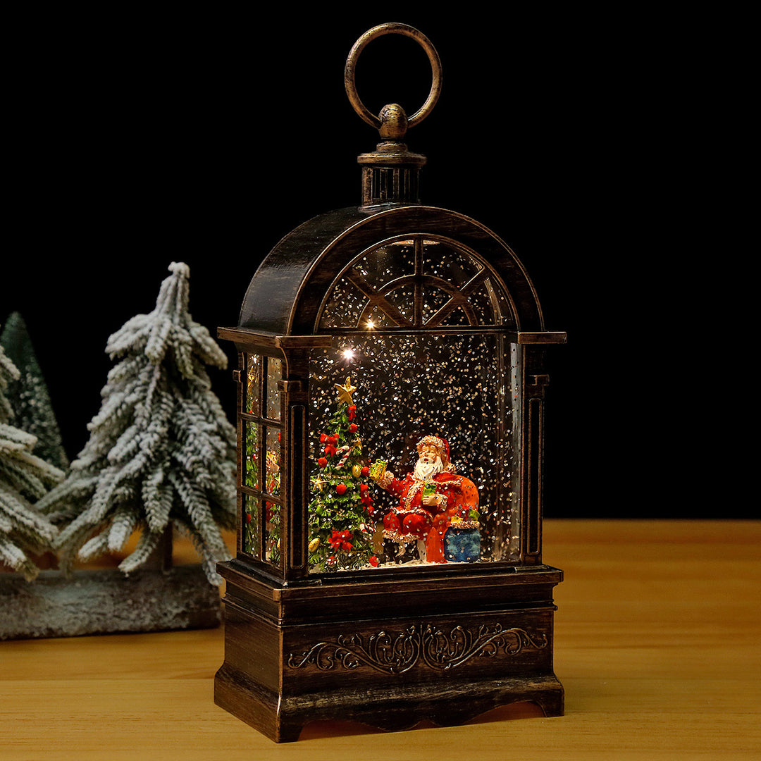 Nostalgic Christmas lantern with snowfall and moving Santa Claus scene Kalsten