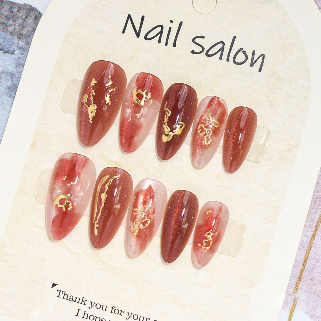 Artistic Press-On Nail Set with Cherry Blossom Design Kalsten