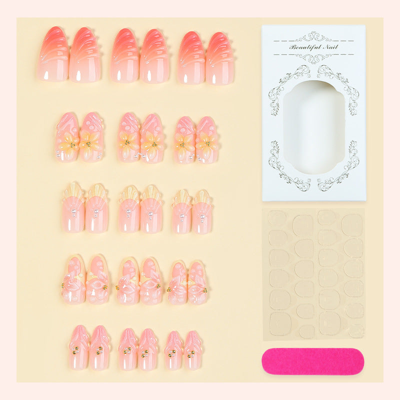 Artistic Floral Design Press-On Nails Set with Unique Embellishments kalsten