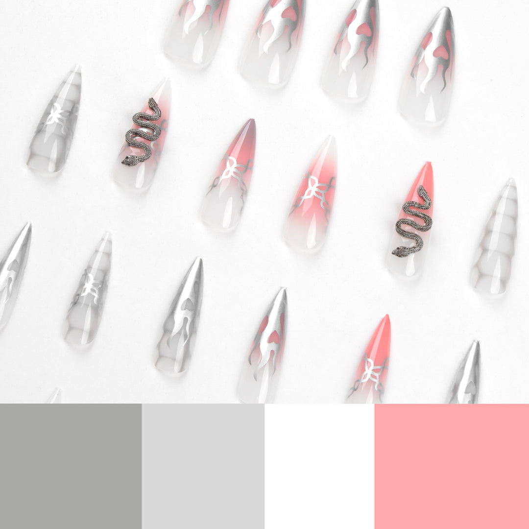 Artistic stiletto nails with snake motif Kalsten
