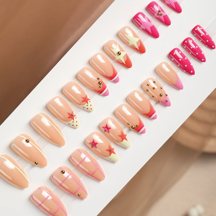Artificial nail set with creative geometric patterns and sparkling accents Kalsten