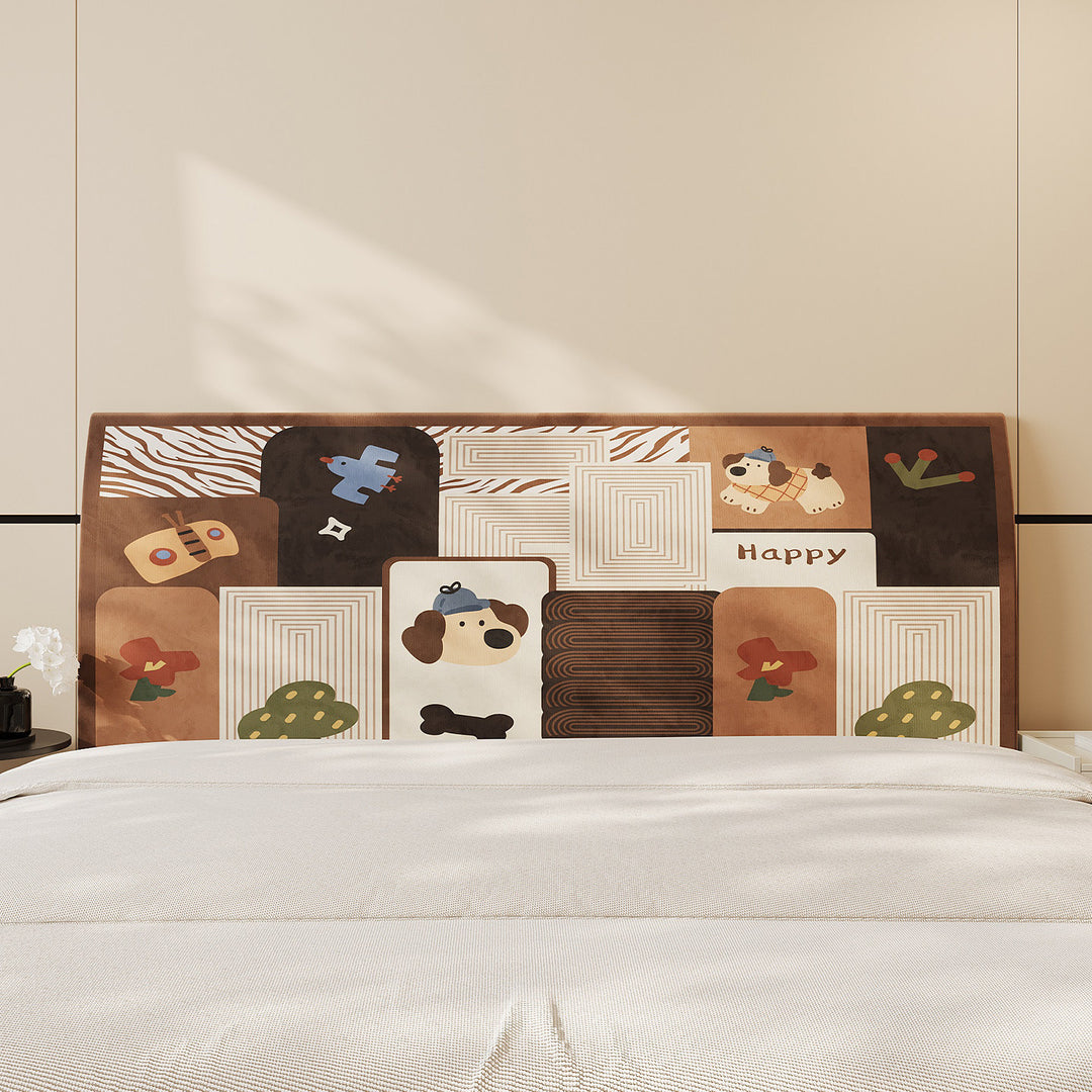 Decorative Padded Headboard Panel Cover with Playful Cartoon Cat Print