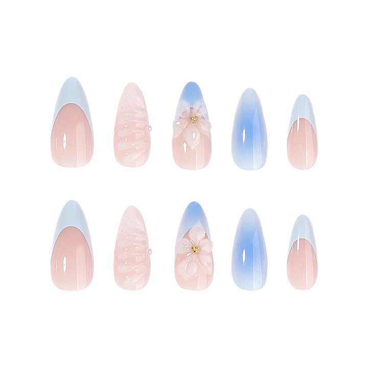 Stiletto nails with floral design and glitter accents Kalsten