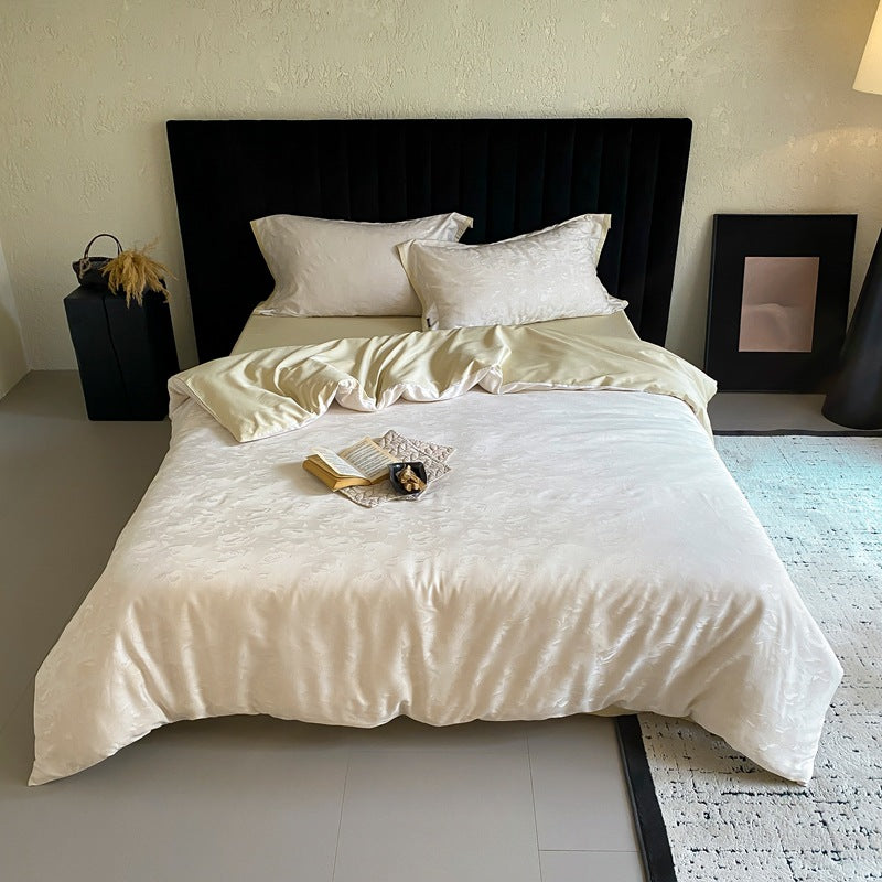 Luxurious satin bedding set with subtle floral jacquard
