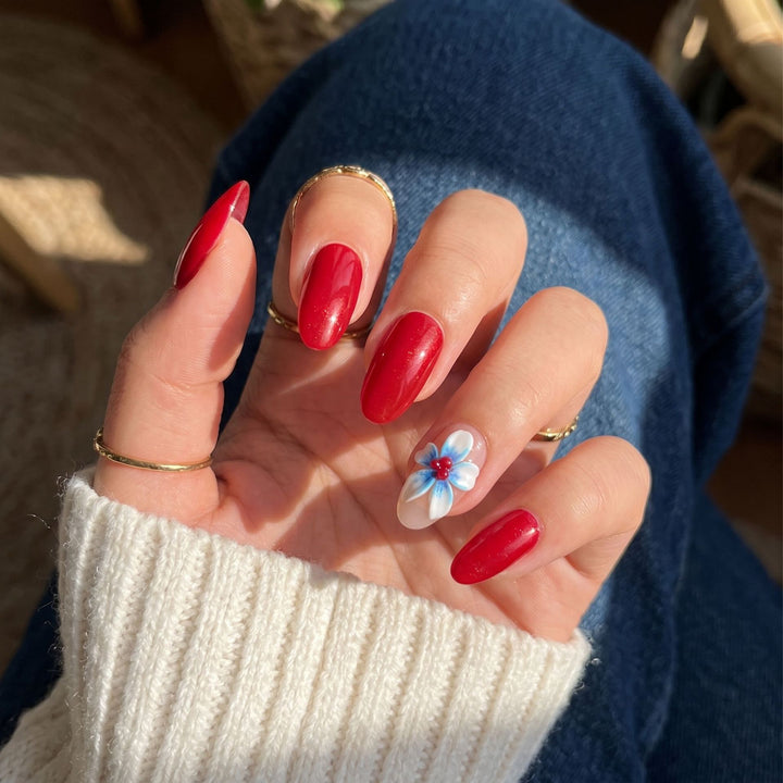 Artistic Press-On Nail Set with Floral Embellishments Kalsten