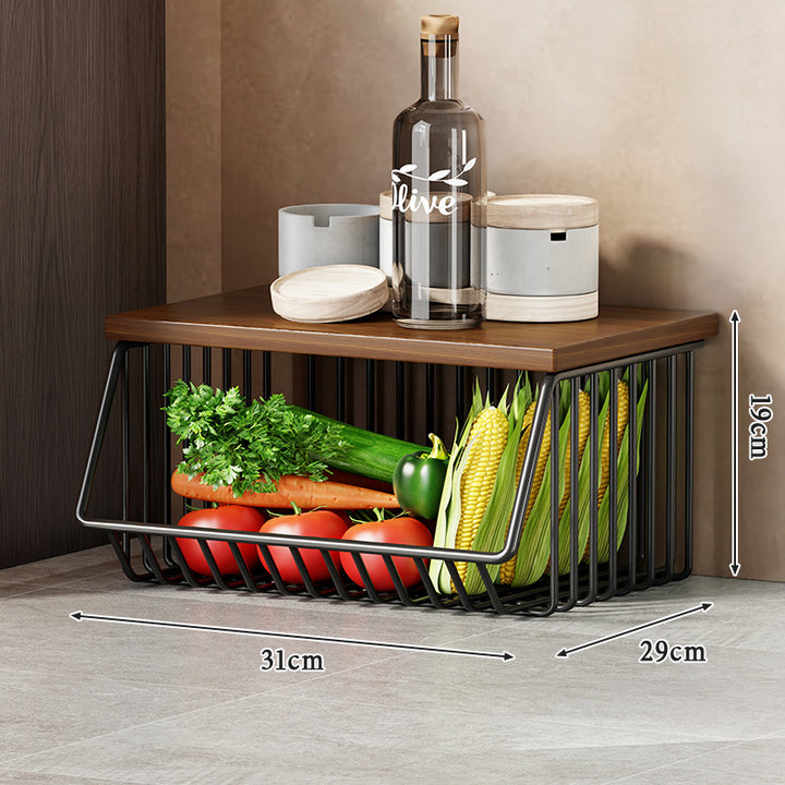 Multi-Tier Rolling Kitchen Pantry Cart with Wood Top and Deep Wire Storage Baskets