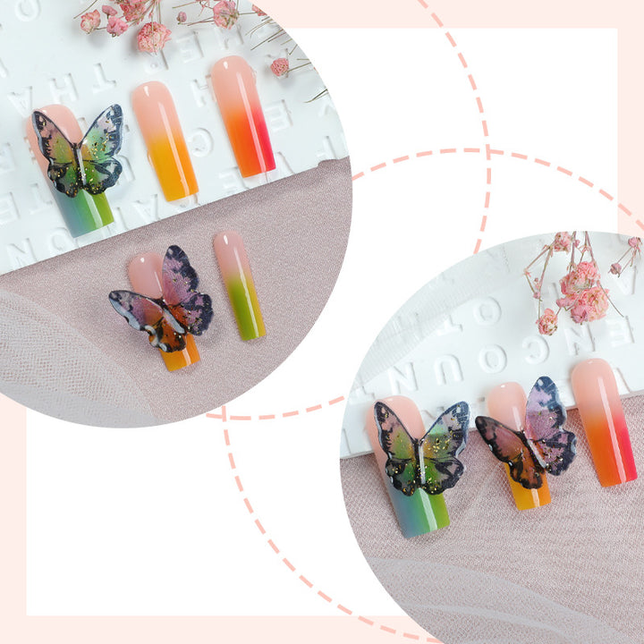 Artistic Press-On Nail Set with Butterfly and Gradient Design kalsten