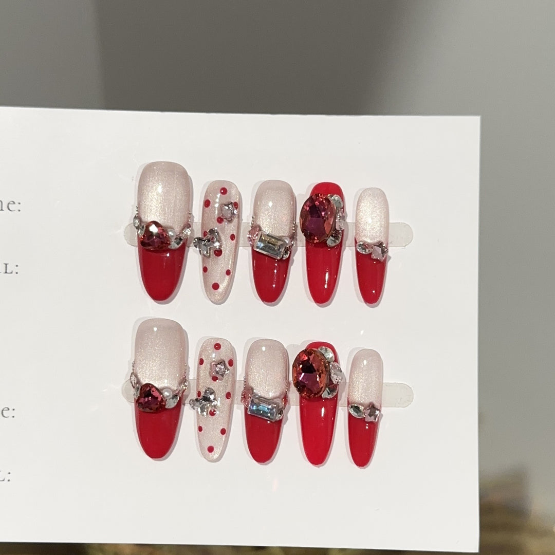Glamorous Press-On Nail Art Set with Rhinestone Accents