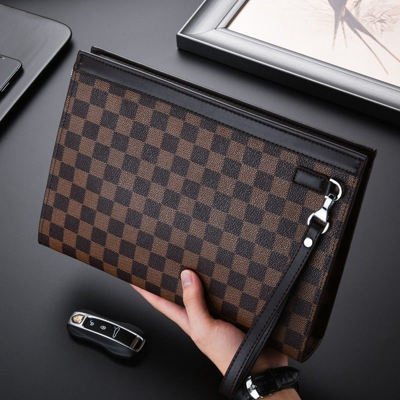 Leather Checkered Document Clutch Kalsten