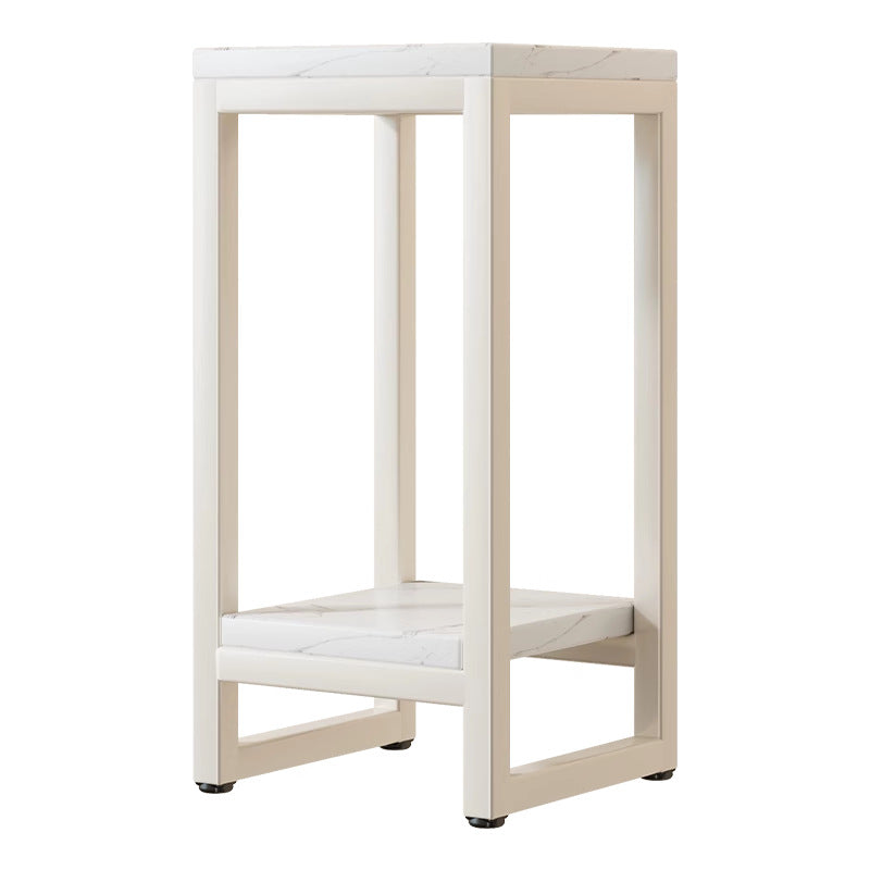 Narrow Two-Tier Metal Appliance Stand with Faux Marble Shelves