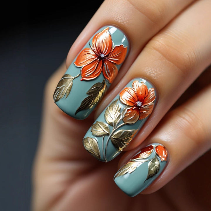 Artificial nails with elaborate 3D flower applications Kalsten