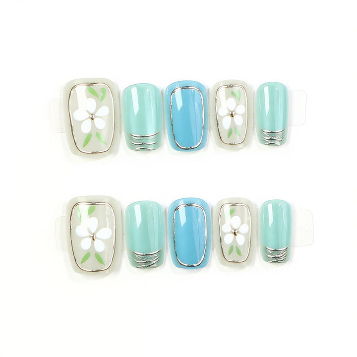 Decorative Press-On Nail Set with Floral Accents Kalsten