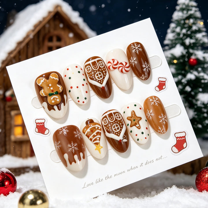 Festive Gingerbread-Inspired Press-On Nail Set