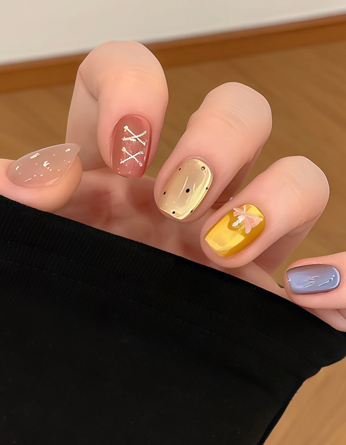 Artistic Press-On Nail Set with Unique Patterns Kalsten